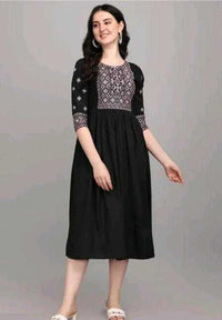 Thumbnail for PAVONINE Black Color Burfi Design Embroidery Dress For Women - Distacart