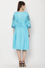 Thumbnail for PAVONINE Firozi Color Polka Dots Embroidery Dress For Women - Distacart