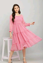 Thumbnail for PAVONINE Buta-Design With Square-Neck Peach Dress For Girls & Women - Distacart