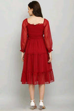 Thumbnail for PAVONINE Buta-Design With Square-Neck Maroon Dress For Girls & Women - Distacart