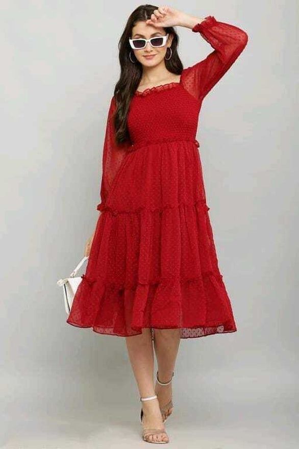 PAVONINE Buta-Design With Square-Neck Maroon Dress For Girls & Women - Distacart
