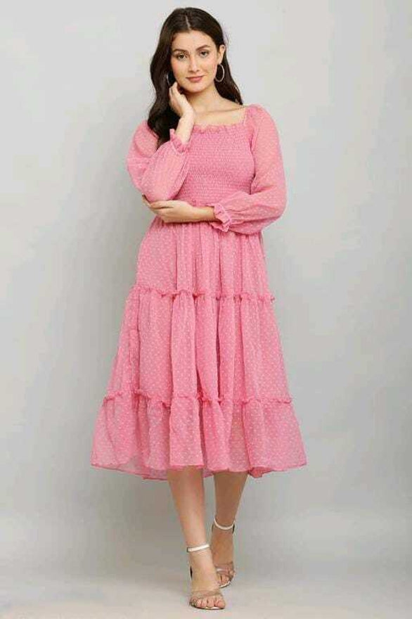 PAVONINE Buta-Design With Square-Neck Peach Dress For Girls & Women - Distacart