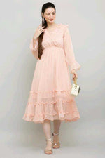 Thumbnail for PAVONINE Buta-Design With V-Neck Peach Dress For Girls & Women - Distacart