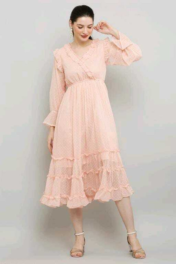 PAVONINE Buta-Design With V-Neck Peach Dress For Girls & Women - Distacart