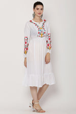 Thumbnail for PAVONINE White Color Flower Embroidery Dress For Women - Distacart