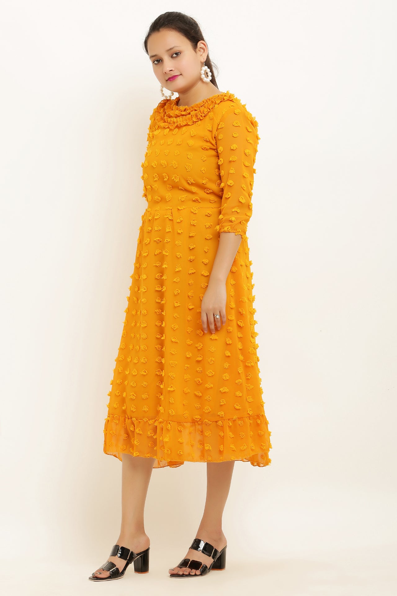 PAVONINE Buta-Design Mustard Dress For Girls & Women - Distacart