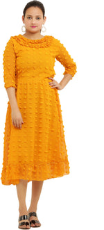 Thumbnail for PAVONINE Buta-Design Mustard Dress For Girls & Women - Distacart