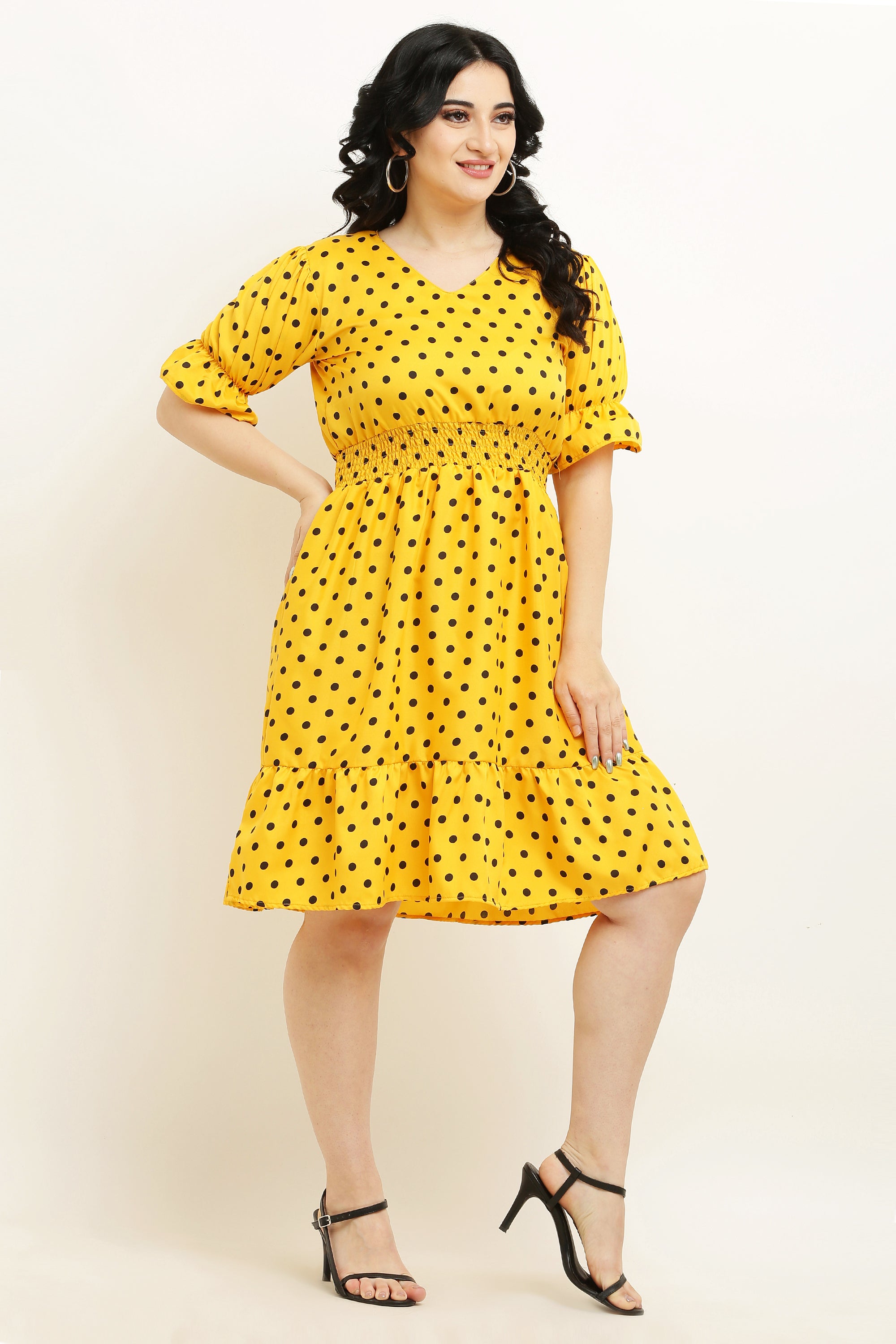 PAVONINE Micro Dots Waist Kansai Crepe Fabric Mustard Midi For Girls - Distacart