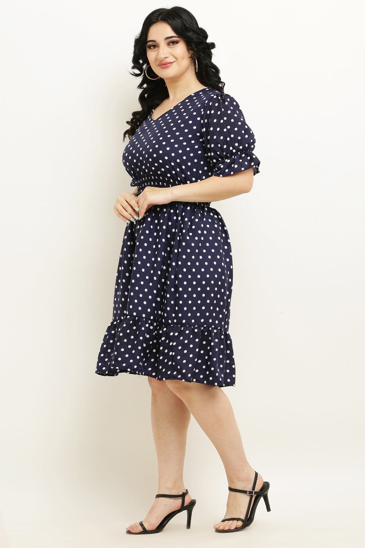 PAVONINE Micro Dots Waist Kansai Crepe Fabric Navy Blue Midi For Girls - Distacart