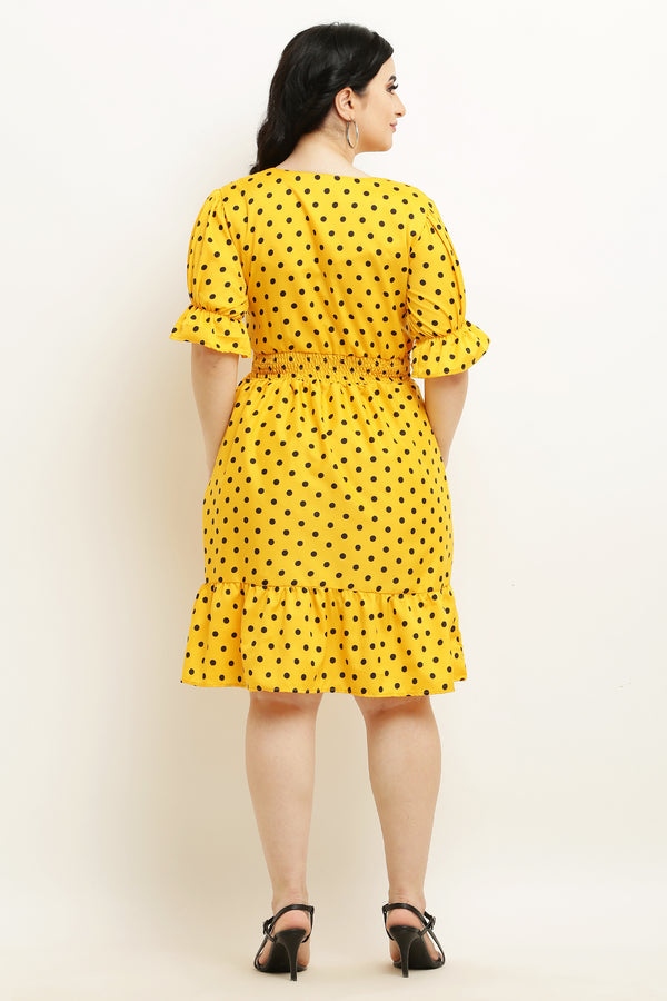 PAVONINE Micro Dots Waist Kansai Crepe Fabric Mustard Midi For Girls - Distacart