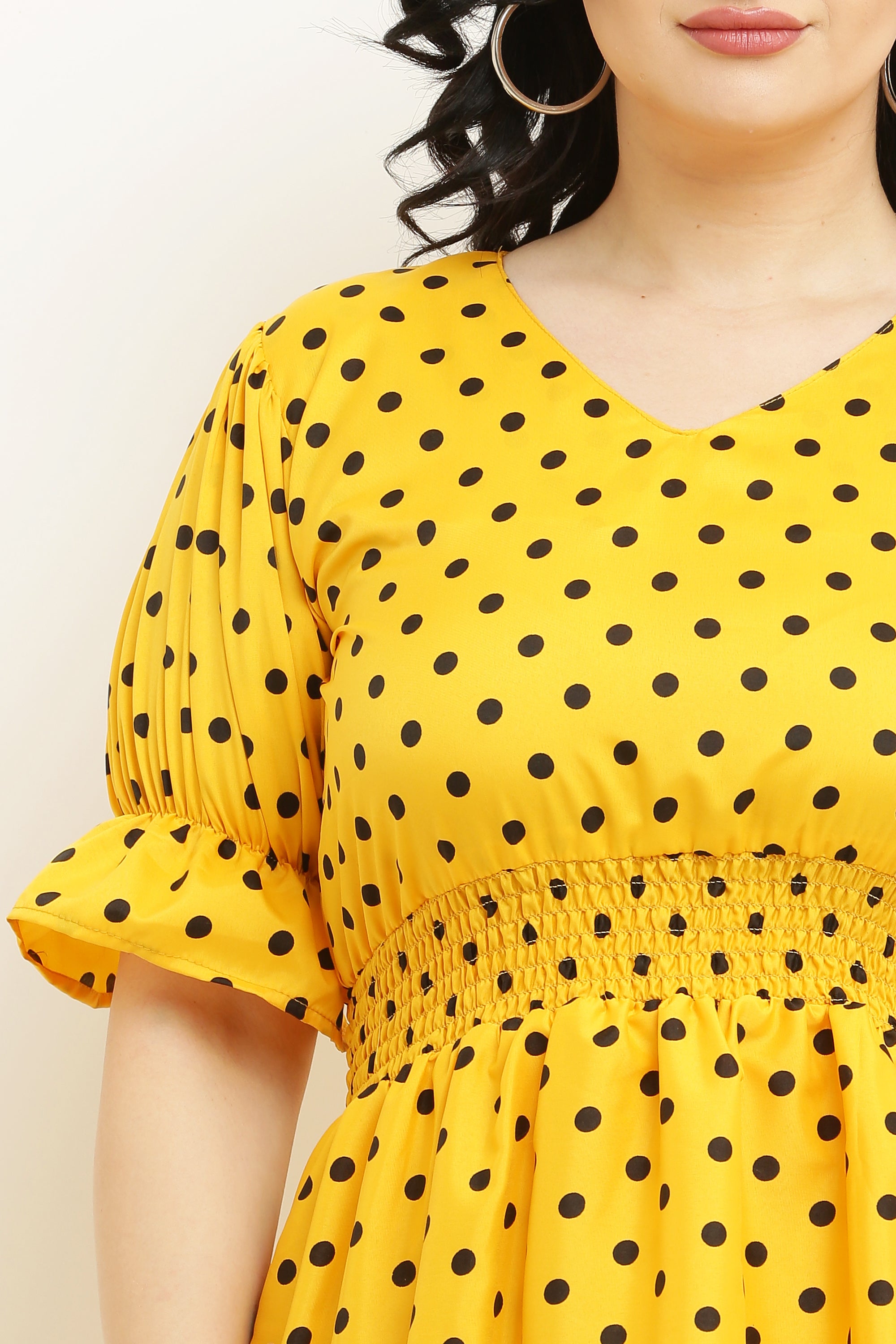 PAVONINE Micro Dots Waist Kansai Crepe Fabric Mustard Midi For Girls - Distacart