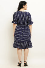 Thumbnail for PAVONINE Micro Dots Waist Kansai Crepe Fabric Navy Blue Midi For Girls - Distacart