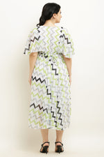 Thumbnail for PAVONINE Zig-Zag Printed Georgette Fabric Light Green Dress For Women - Distacart