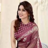 Thumbnail for Women's Partywear Designer Wine Chinon Shiffon Fancy Saree - Dyuti - Distacart