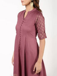 Thumbnail for Aniyah Rayon Block Print Flared Anarkali Kurta Dusty Pink (AN-157K)