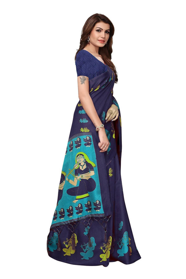 Vamika Navy Blue Kalamkari With Jhalar Khadi Silk Saree