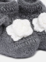 Thumbnail for Chutput Kids Woollen Hand Knitted Flower Detailed Booties - Grey - Distacart