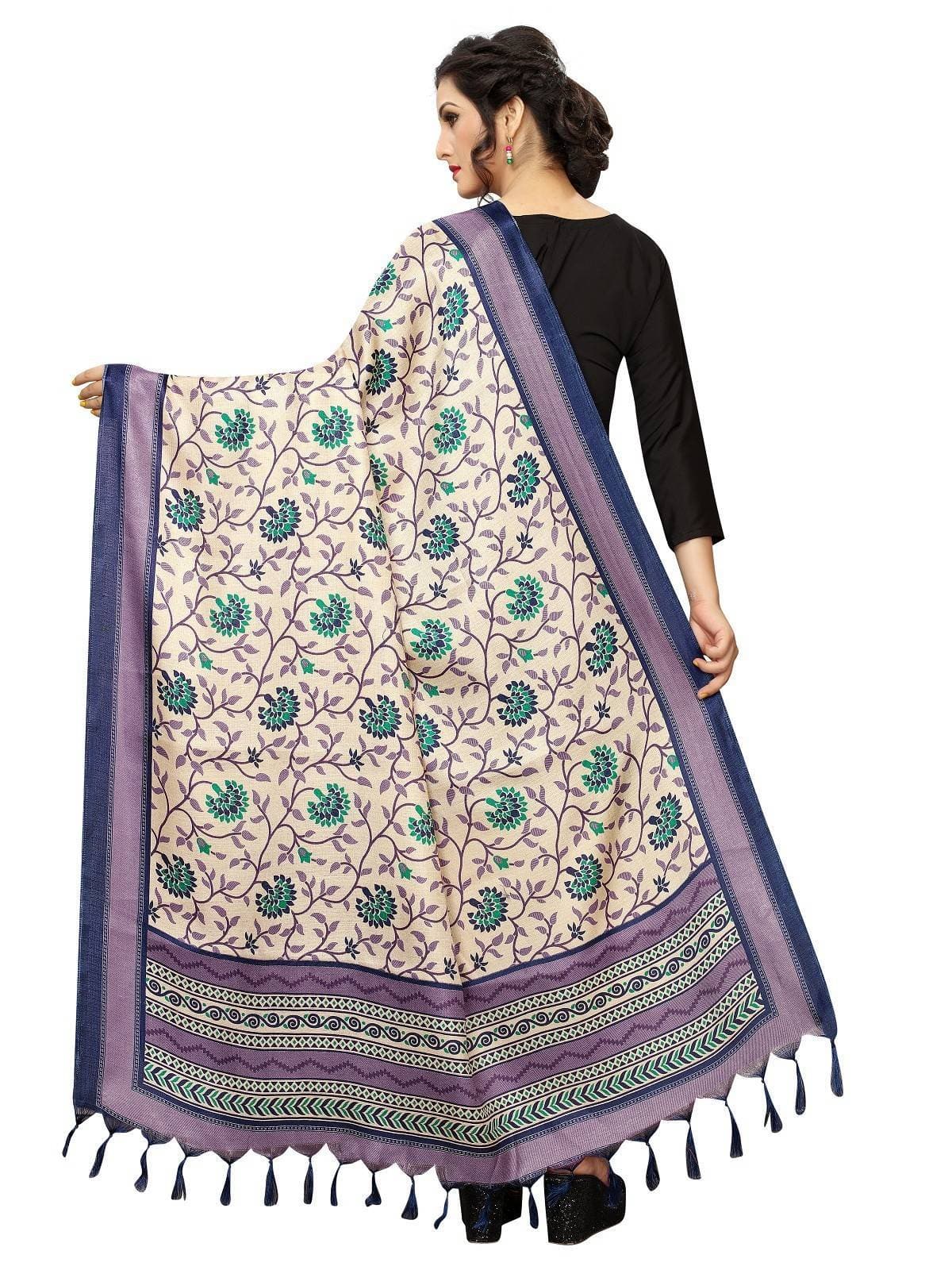 Vamika Beautiful Navy Blue Printed Khadi Bhagalpuri Dupatta