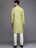 Thumbnail for Manyavar Men Green Thread Work Kurta with Churidar - Distacart