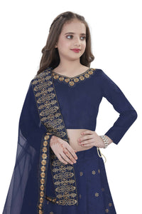 Thumbnail for Dwiden Navy Blue Queen Tafetta Sattin Semi-Stitched Girl's Lehenga Choli - Distacart