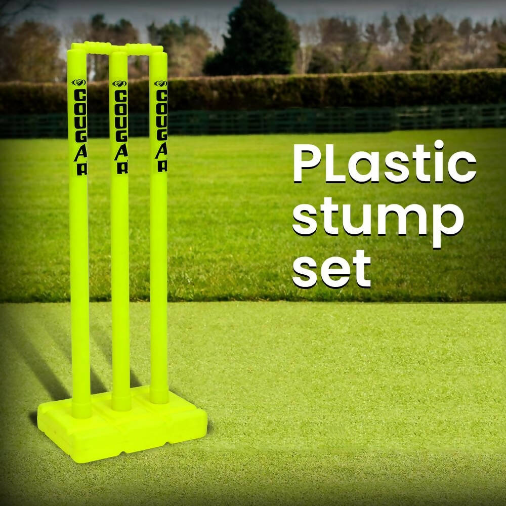 Cougar Plastic Cricket Stumps Set (Portable Plastic Wicket Set) with Stand & Bails - Distacart