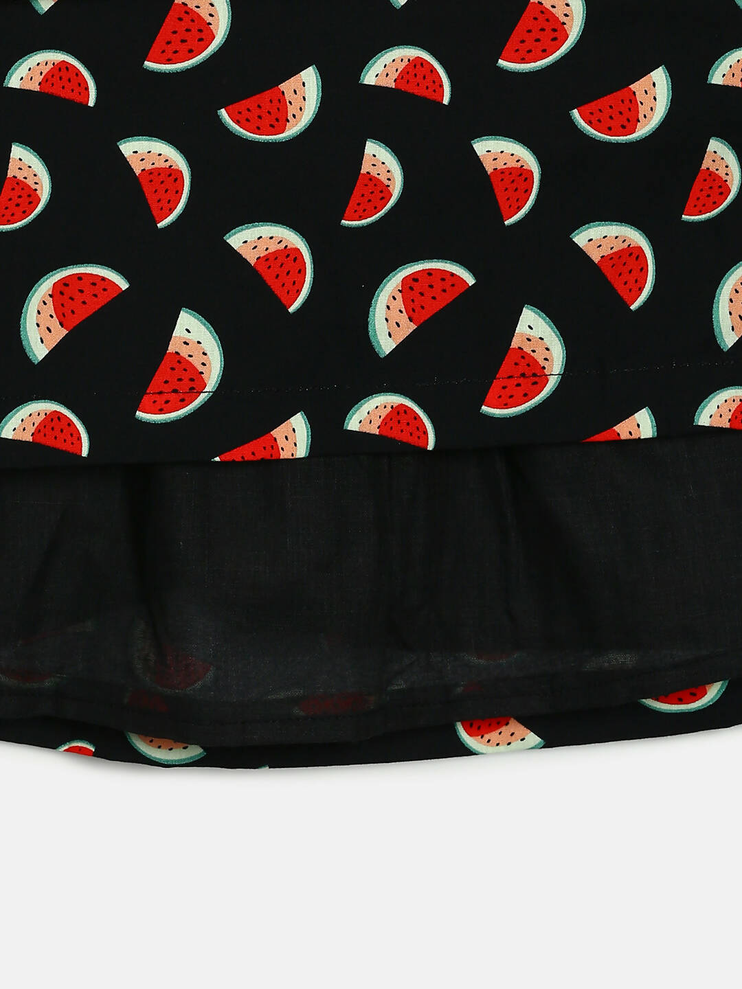 Manet Girls Cotton V Neck Frill Frock Watermelon Printed - Black - Distacart