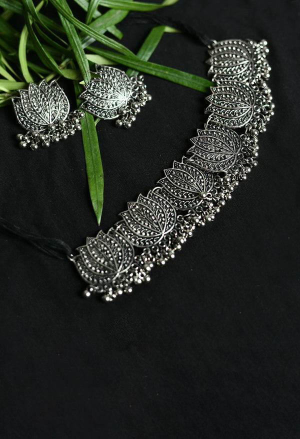 Mominos Fashion Johar Kamal Silver-Plated Brass Finish Lotus Design Choker For Women - Distacart