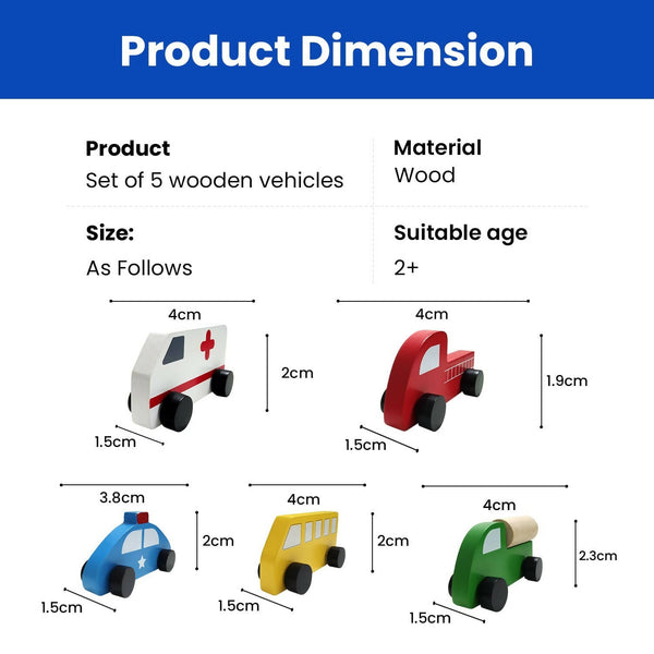 Matoyi Wooden Emergency Toy Vehicle Set of 5 - Distacart