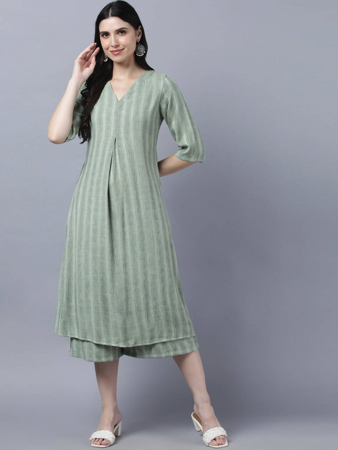 Myshka Stylish Green Cotton 3/4 Sleeve Women's Kurta Palazzo Set - Distacart