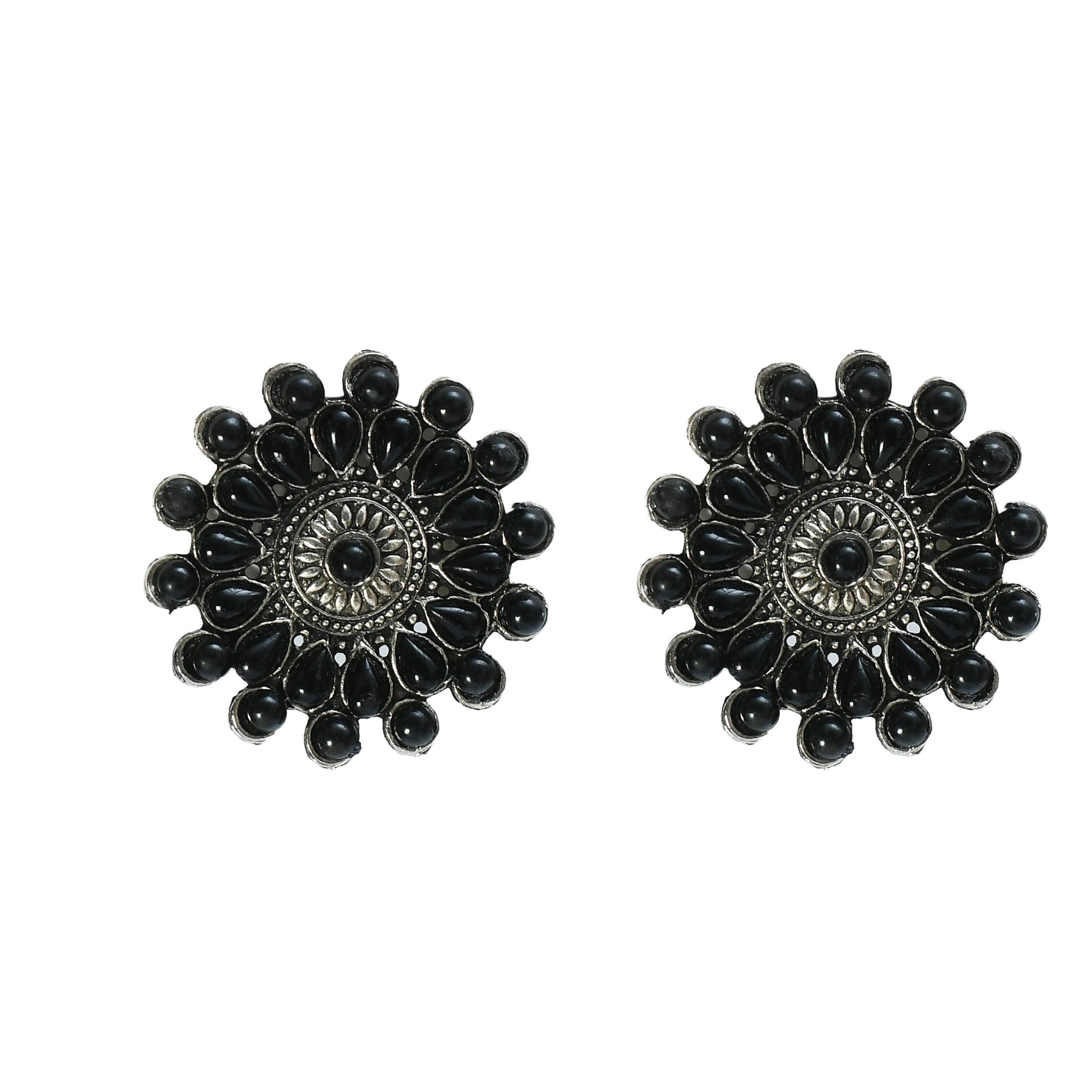 Mominos Fashion Johar Kamal Oxidised Silver-Plated Brass Finish Kundan Choker For Women (Black) - Distacart