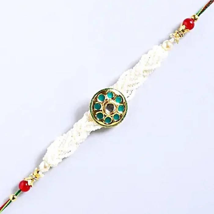Traditional Kundan Rakhi And Black Men's Wallet