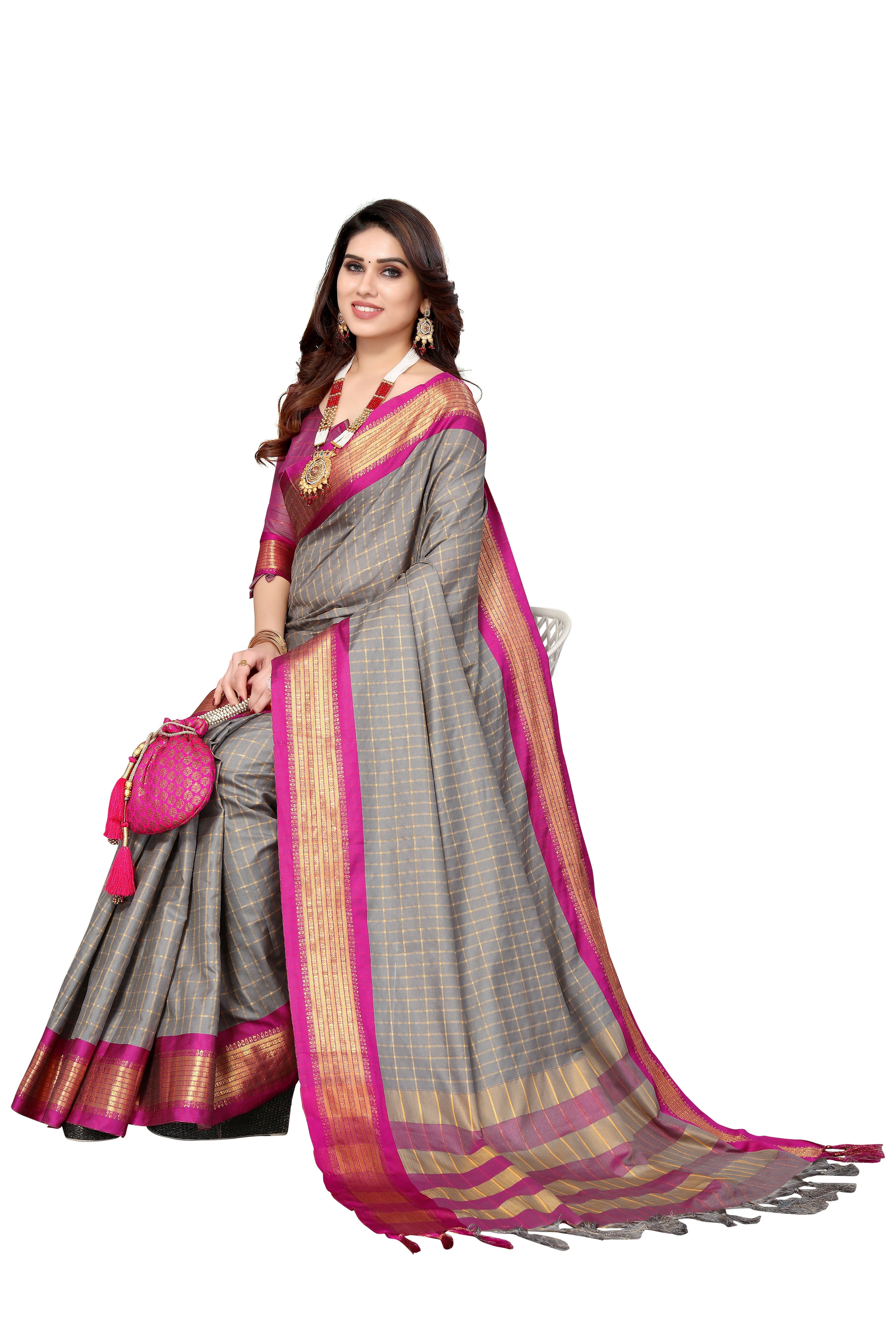 Vamika Weaving Beautiful Grey Cotton Silk Saree - Distacart