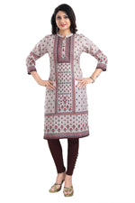 Thumbnail for Snehal Creations Charming Cream Digital Print Cotton Slub Long Kurti Tunic - Distacart