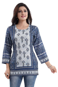 Thumbnail for Snehal Creations Stylista Indigo Blue Summer Cool Printed Tunic Top