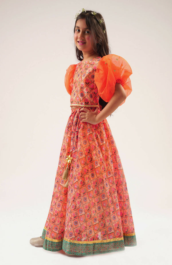 Lil Drama Raangoli Girls Orange Lehanga Choli Set - Distacart