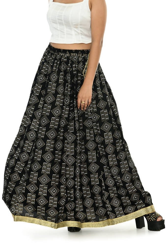 Mominos Fashion Moeza Cotton Black Printed Lehenga (Lancha)