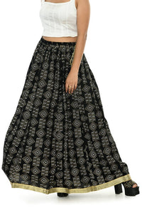 Thumbnail for Mominos Fashion Moeza Cotton Black Printed Lehenga (Lancha)