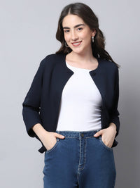 Thumbnail for Even Apparels Navy Polywool Open Front Statement Women's Jacket - Distacart