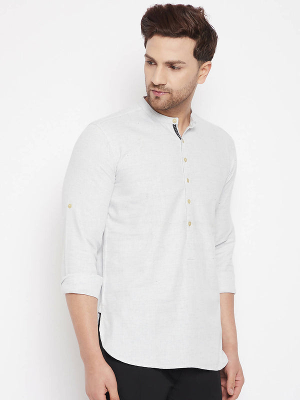 Even Apparels Cream Acrylic Short Men's Kurta With Band Collar - Distacart