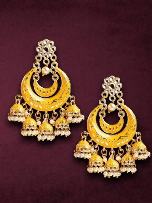 Mominos Fashion Johar Kamal Silver Meenakari Kundan Meena Jhumka