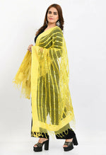 Thumbnail for Mominos Fashion Moeza Women's Orgenza Mirror Stripe Thread Work Lemon Yellow Dupatta - Distacart
