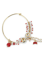 Thumbnail for Gold-Plated White Red Kundan Studded Beaded Chained Nose Ring - Ruby Raang - Distacart
