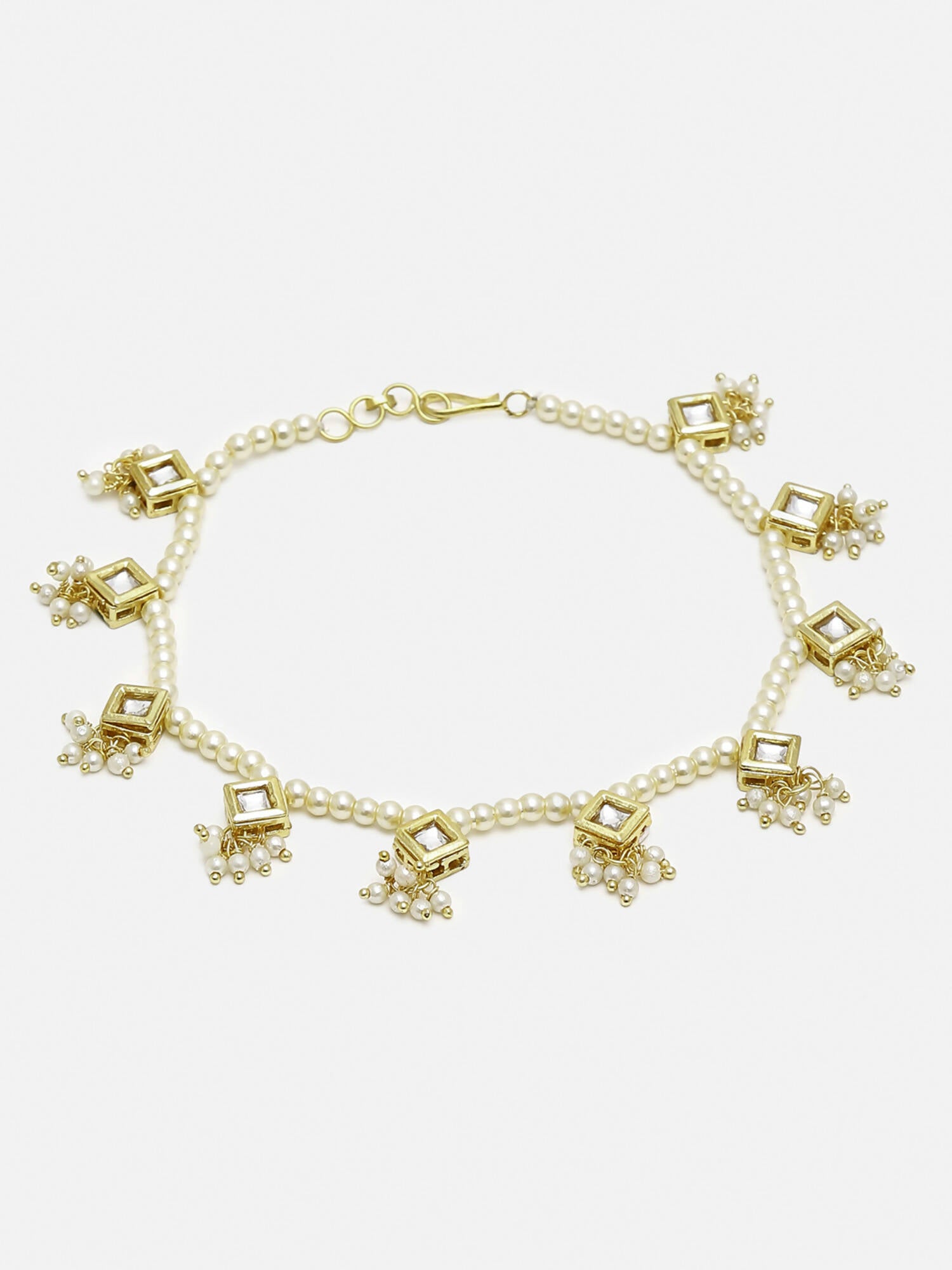 White Gold-Toned Plated Kundan Anklets Set Of 2 - Ruby Raang - Distacart