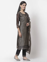 Thumbnail for Myshka Black Chanderi Silk Embroidered 3/4 Sleeve Round Neck Kurta Pant Dupatta Set