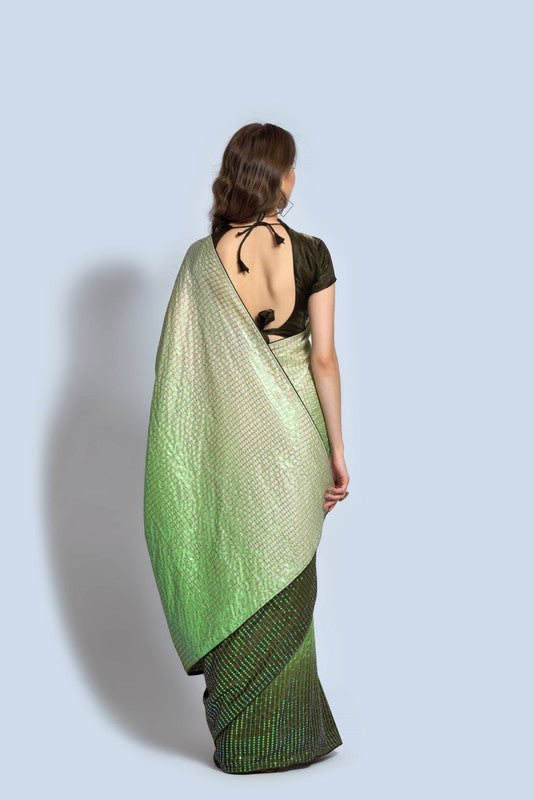 Malishka Women's Bollywood Style Vichitra Silk Sequence Embroidery Work Saree With Blouse Piece - Mahendi - Distacart