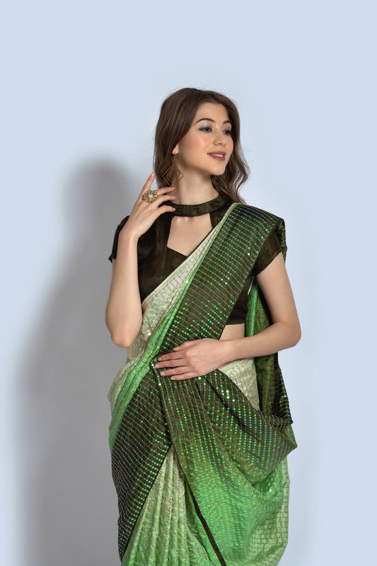 Malishka Women's Bollywood Style Vichitra Silk Sequence Embroidery Work Saree With Blouse Piece - Mahendi - Distacart