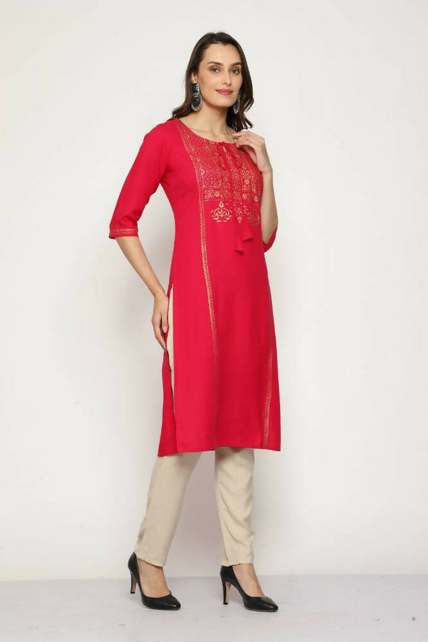 Maai Rayon Hand Printed Kurta Red - Distacart