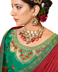 Thumbnail for Red Solid Vichitra Saree With Unstitched Blouse Piece - Selena - Distacart
