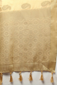 Thumbnail for Lorenvalley Fashion Cream Cotton Woven Design with Zari Weaving Design Saree - Distacart
