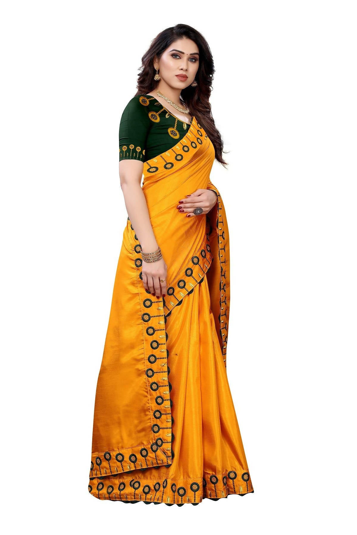 Vamika Mustard Dola Silk Embroidery Saree (SARIKA MUSTARD) - Distacart